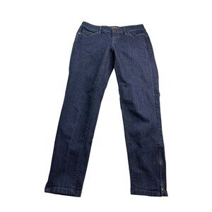 Ann Taylor Curvy Skinny Ankle Jeans Size 2/26 Zippered Hems Dark Wash